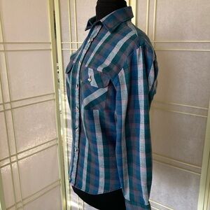 Blue and Green Button Down Plaid Shirt